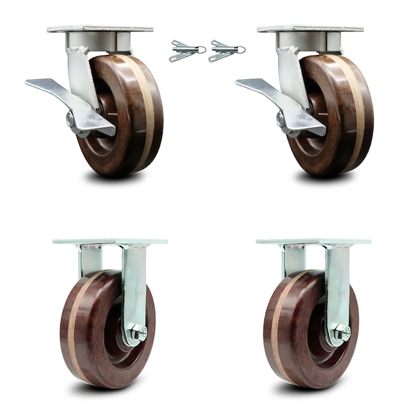 Service Caster 6 Inch Kingpinless High Temp Phenolic Wheel Caster Swivel Locks 2 Rigid, 2PK SCC-KP30S620-PHRHT-BSL-2-R-2 - main
